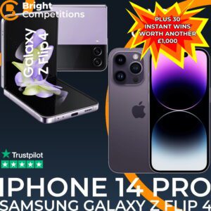 Win an iPhone 14 Pro or Samsung Galaxy Z Flip 4 in Your Choice of Colour + 20 Instant Cash Wins Worth £1000