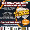 £15,000 CASH – £12,000 INSTANT WINS / £3,000 MAIN FINAL PRIZE – 200 INSTANT WIN PRIZES
