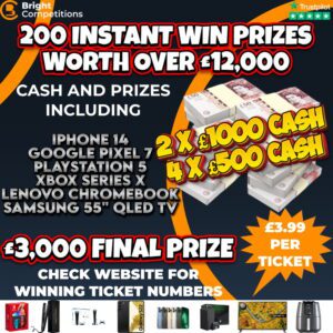 £15,000 CASH – £12,000 INSTANT WINS / £3,000 MAIN FINAL PRIZE – 200 INSTANT WIN PRIZES