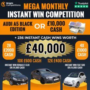 £50,000 MONTHLY DRAW - AUDI A5 or £10,000 JACKPOT / £40,000 INSTANT WINS