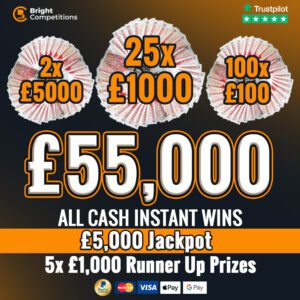 £5,000 Jackpot - 5 Runners Up + 127 Instant Cash Wins Worth £45,000