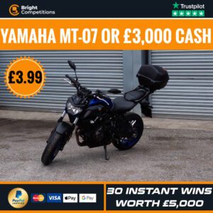 Yamaha MT-07 or £3,000 Cash + 30 Instant Wins Worth £5000