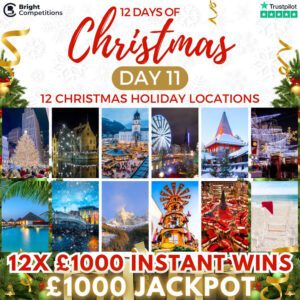 12 Comps of Christmas #11 - Christmas Holiday Destinations - 1,000 Jackpot / 12x £1,000 Instant Wins