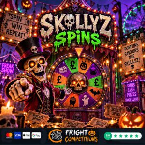 Skullyz Spins - 130 Instant Wins & 16 Spins on the Wheels & &pound;50 End Prize